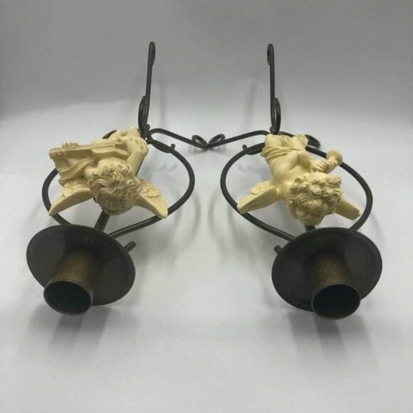 Vintage Metal Angel Set of 2 Taper Candle Holders Spiritual Holiday Décor Altar - Picture 7 of 12